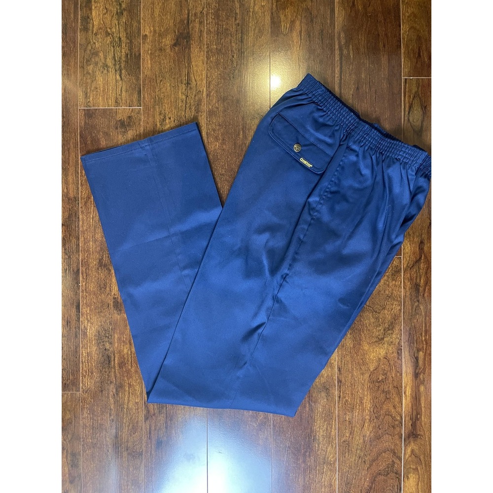 OshKosh Pants Mens 36x34 Navy Blue Elastic Waist Pleated Workwear Straight Leg